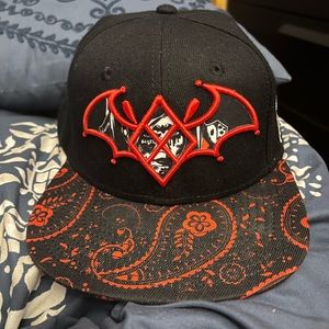 Harley Quinn Black and Red Paisley Brim Hat